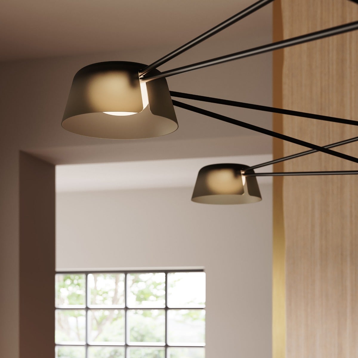 SONNEMAN Ray 6-Light Satin Black Round Chandelier With Smoked Etched Acrylic Shade
