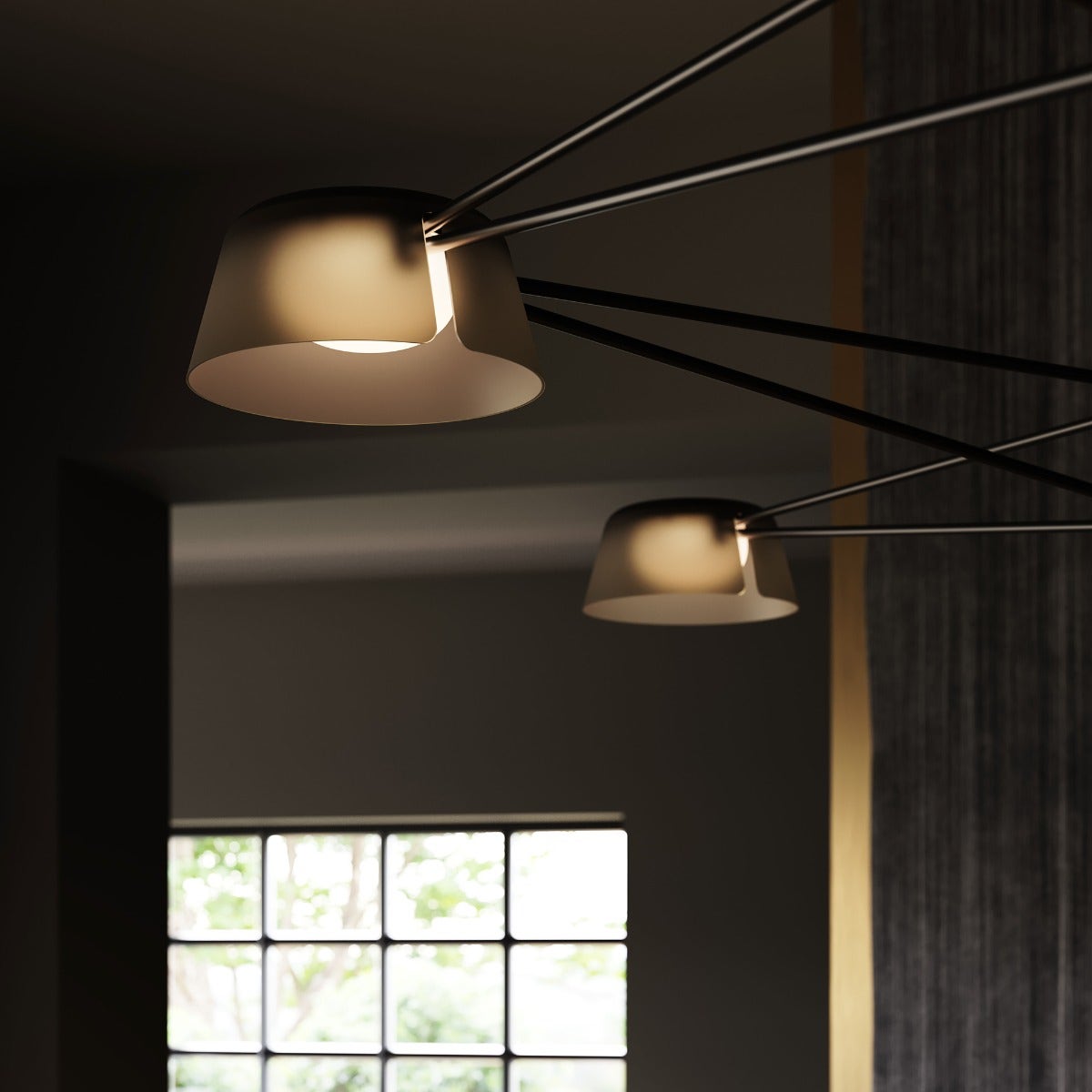 SONNEMAN Ray 6-Light Satin Black Round Chandelier With Smoked Etched Acrylic Shade