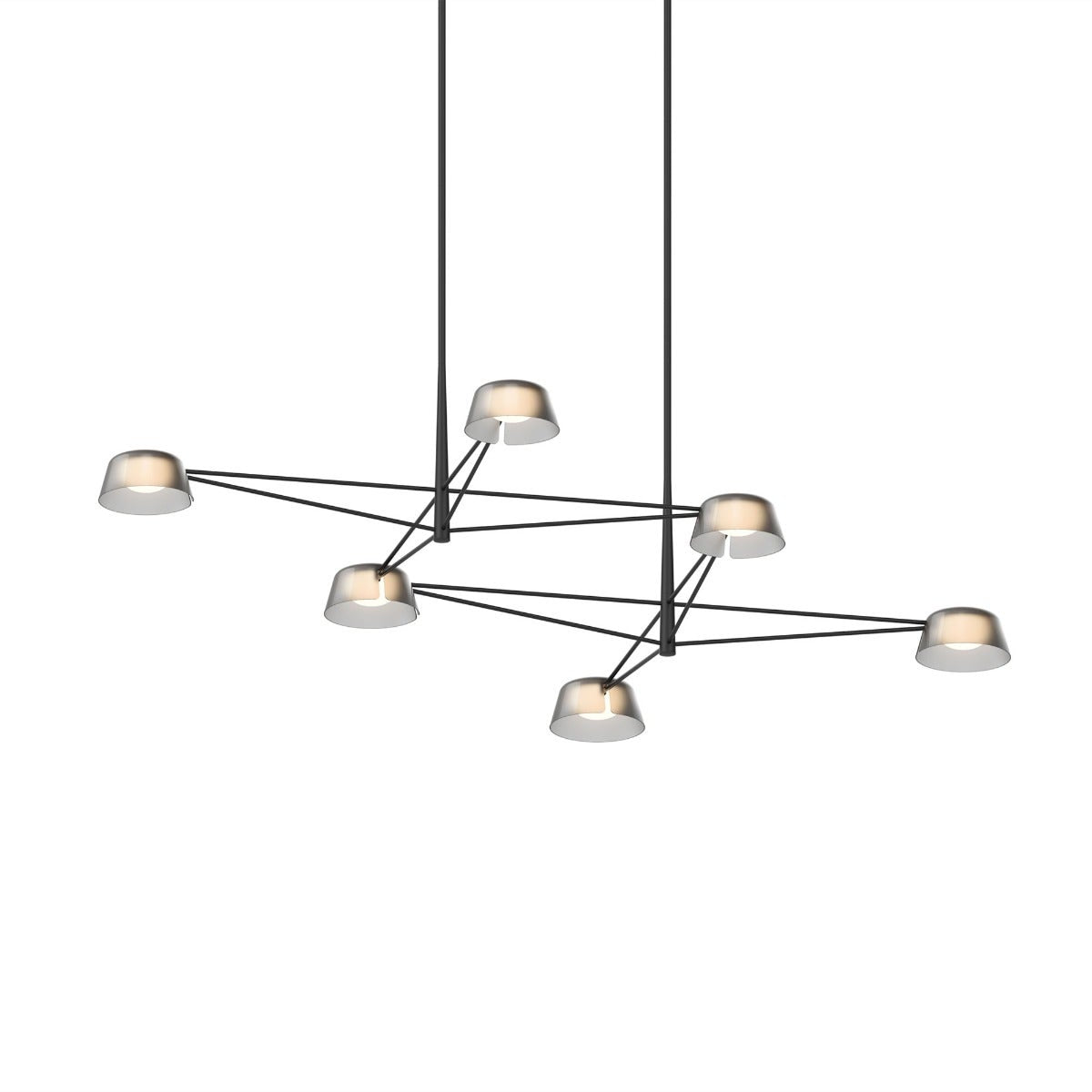 SONNEMAN Ray 6-Light Satin Black Round Chandelier With Smoked Etched Acrylic Shade