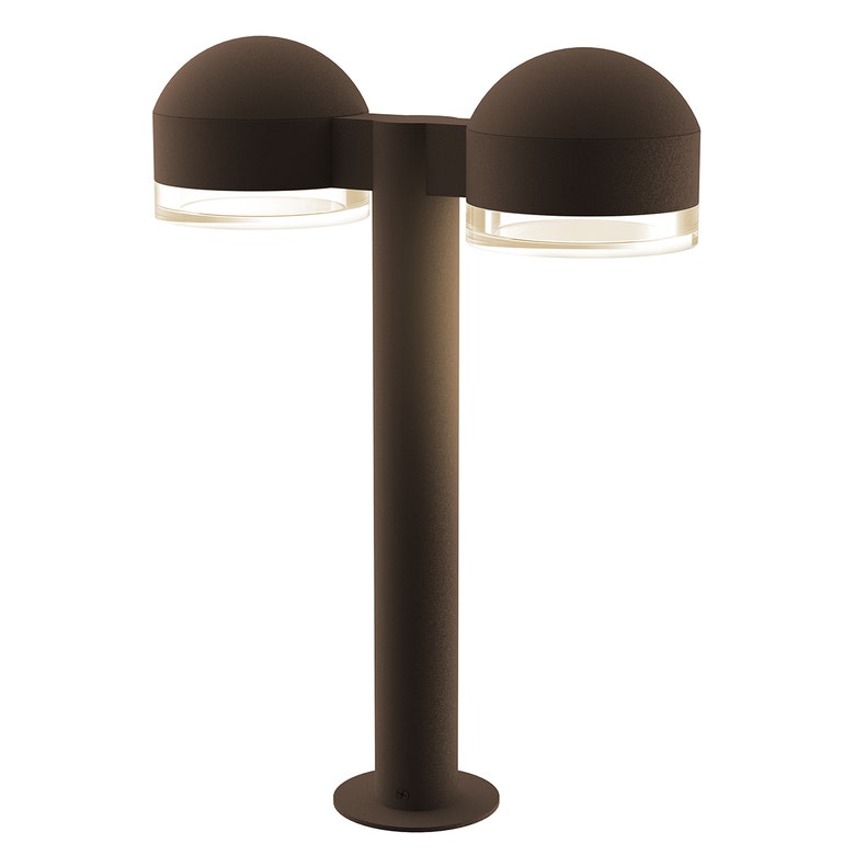 SONNEMAN Reals 16" 2-Light LED Textured Bronze Dome Cap and Clear Cylinder Lens Clear White Polycarbonate Shade Double Bollard Light