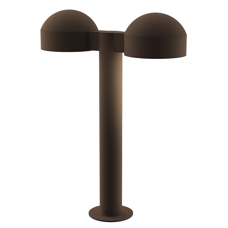 SONNEMAN Reals 16" 2-Light LED Textured Bronze Dome Cap and Plate Lens Aluminum With White Polycarbonate Shade Double Bollard Light