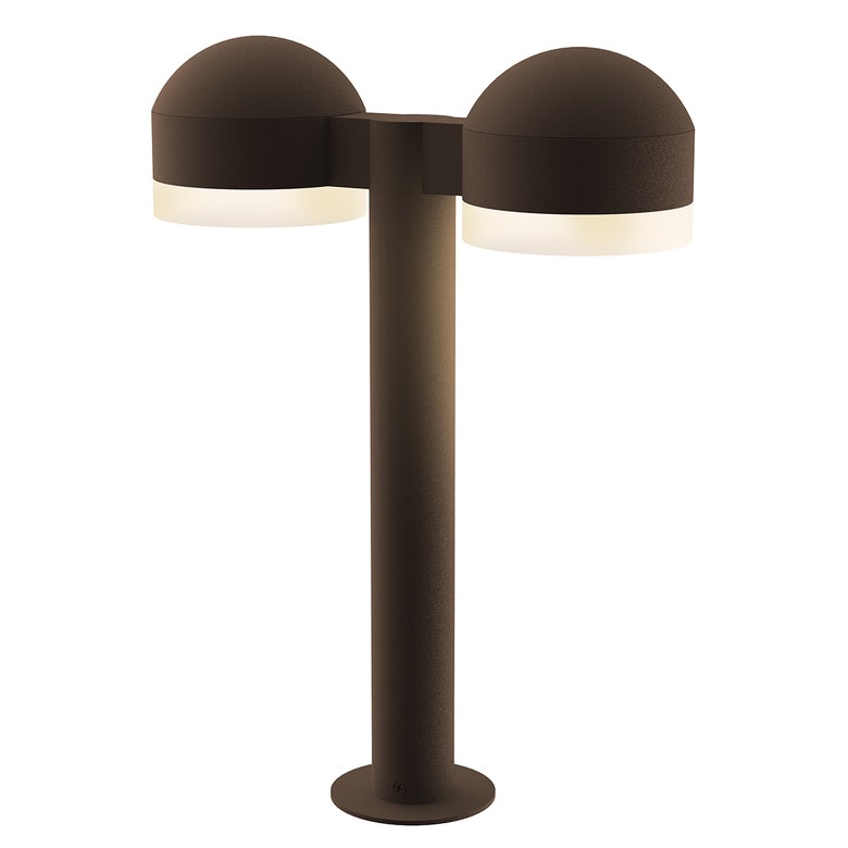 SONNEMAN Reals 16" 2-Light LED Textured Bronze Dome Cap and White Cylinder Lens Frosted White Polycarbonate Shade Double Bollard Light