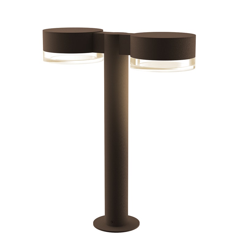 SONNEMAN Reals 16" 2-Light LED Textured Bronze Plate Cap and Clear Cylinder Lens Clear Polycarbonate Shade Double Bollard Light