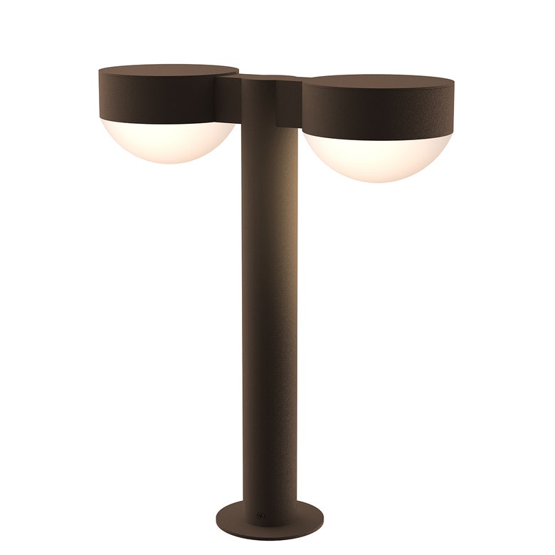 SONNEMAN Reals 16" 2-Light LED Textured Bronze Plate Cap and Dome Lens Frosted White Polycarbonate Shade Double Bollard Light