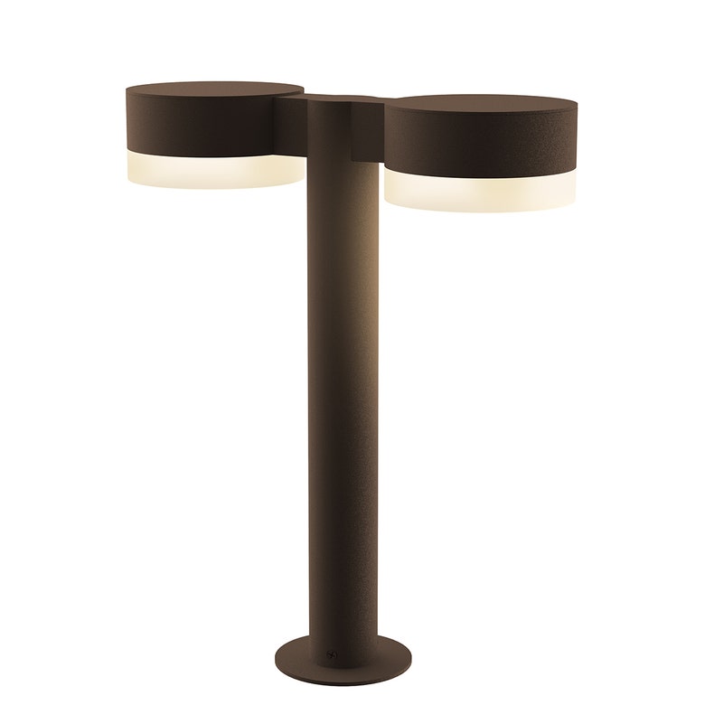 SONNEMAN Reals 16" 2-Light LED Textured Bronze Plate Cap and White Cylinder Lens Frosted White Polycarbonate Shade Double Bollard Light