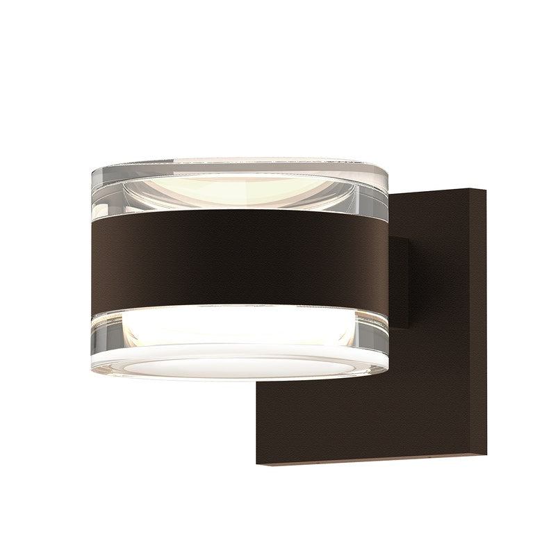 SONNEMAN Reals 2-Light LED Textured Bronze Clear Cylinder Lens Clear Frosted White Polycarbonate Shade Up/Down Wall Sconce