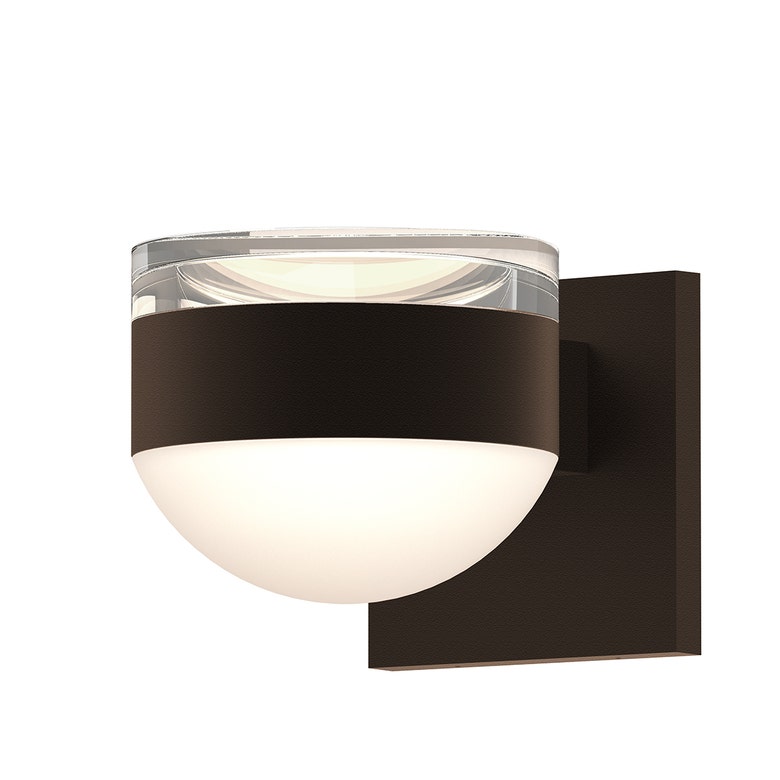 SONNEMAN Reals 2-Light LED Textured Bronze Clear Cylinder and Dome Lens Frosted White Polycarbonate Shade Up/Down Wall Sconce