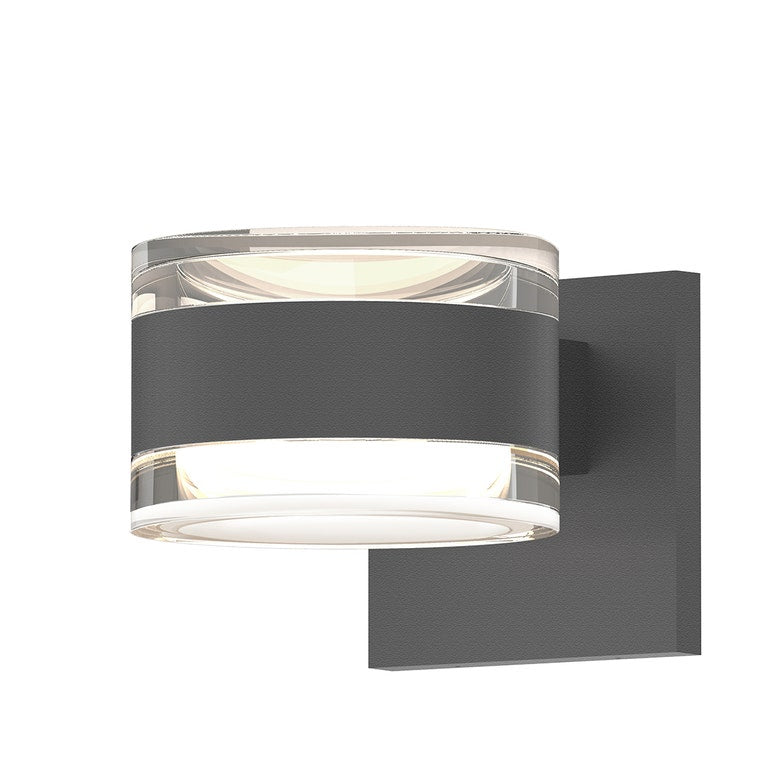 SONNEMAN Reals 2-Light LED Textured Gray Clear Cylinder Lens Clear Frosted White Polycarbonate Shade Up/Down Wall Sconce