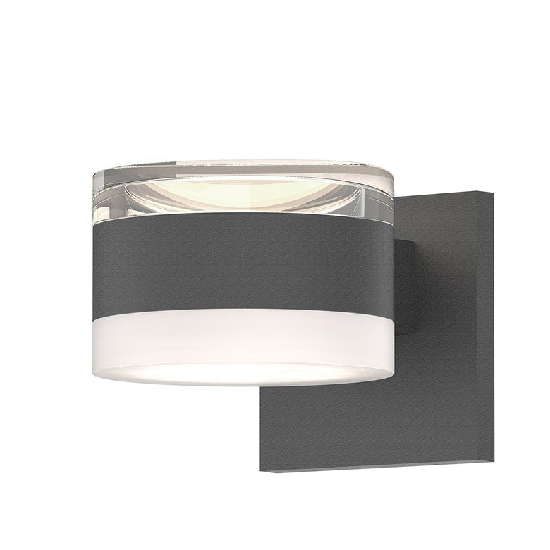SONNEMAN Reals 2-Light LED Textured Gray Clear and White Cylinder Lens Frosted White Polycarbonate Shade Up/Down Wall Sconce