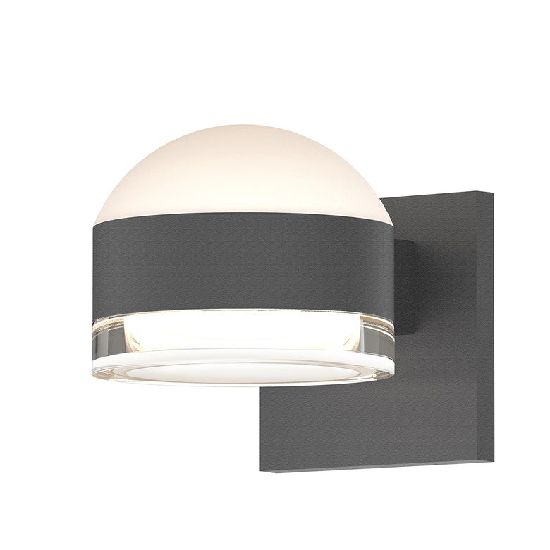 SONNEMAN Reals 2-Light LED Textured Gray Dome and Clear Cylinder Lens Clear and Frosted White Polycarbonate Shade Up/Down Wall Sconce