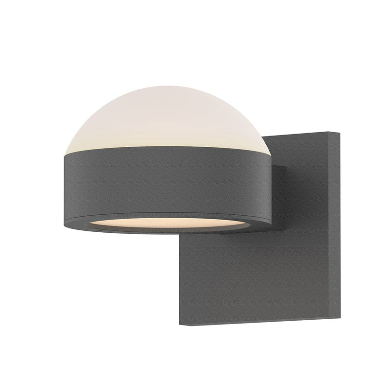 SONNEMAN Reals 2-Light LED Textured Gray Dome and Plate Lens Clear and Aluminum With Frosted White Polycarbonate Shade Up/Down Wall Sconce