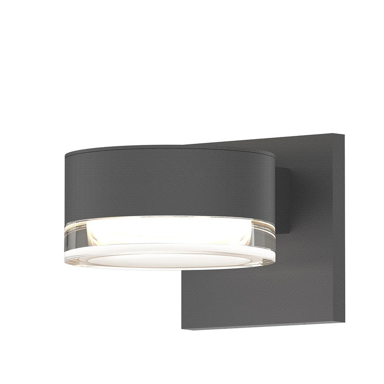 SONNEMAN Reals 2-Light LED Textured Gray Plate and Clear Cylinder Lens Clear and Aluminum With White Polycarbonate Shade Up/Down Wall Sconce