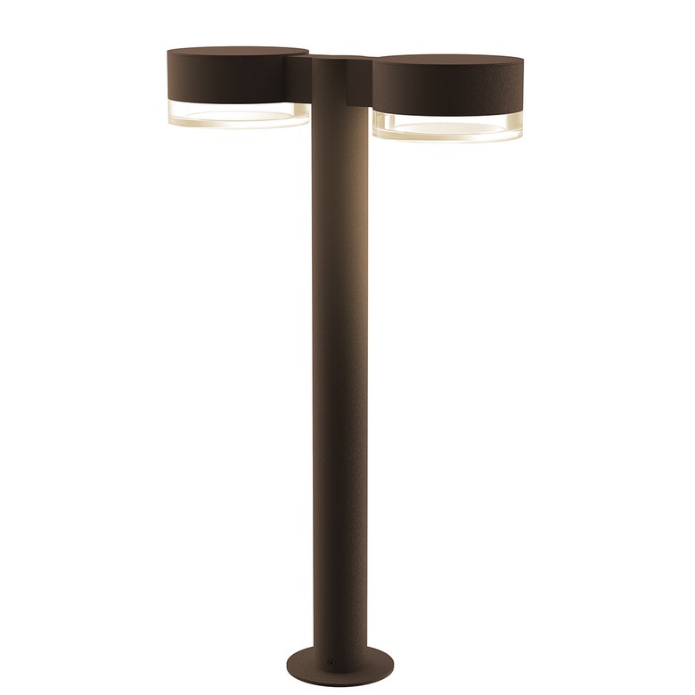 SONNEMAN Reals 22" 2-Light LED Textured Bronze Plate Cap and Clear Cylinder Lens Clear Polycarbonate Shade Double Bollard Light
