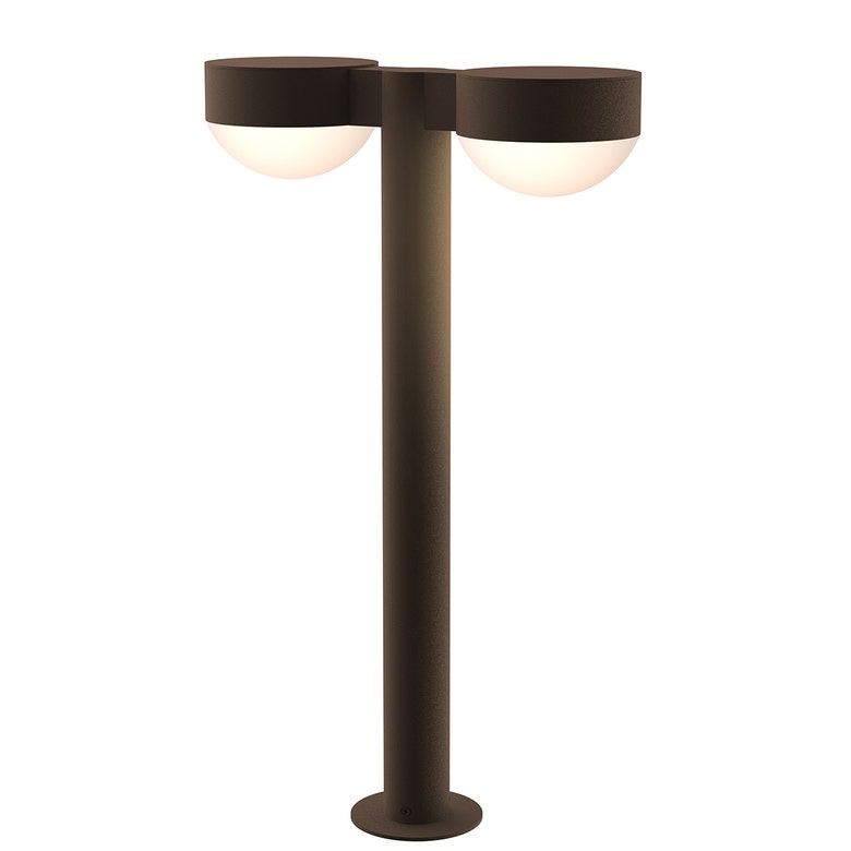 SONNEMAN Reals 22" 2-Light LED Textured Bronze Plate Cap and Dome Lens Frosted White Polycarbonate Shade Double Bollard Light