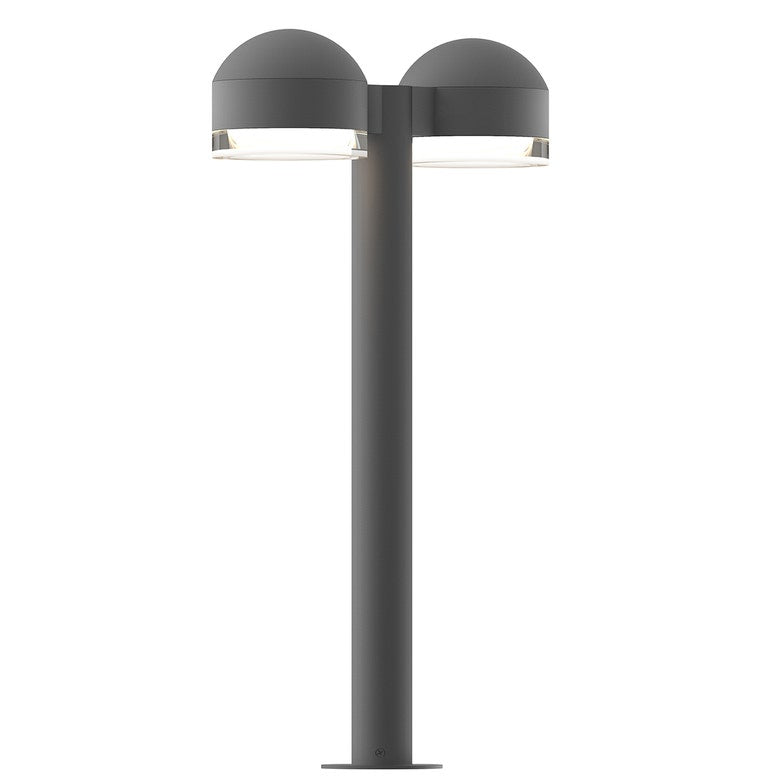 SONNEMAN Reals 22" 2-Light LED Textured Gray Dome Cap and Clear Cylinder Lens Clear Polycarbonate Shade Double Bollard Light