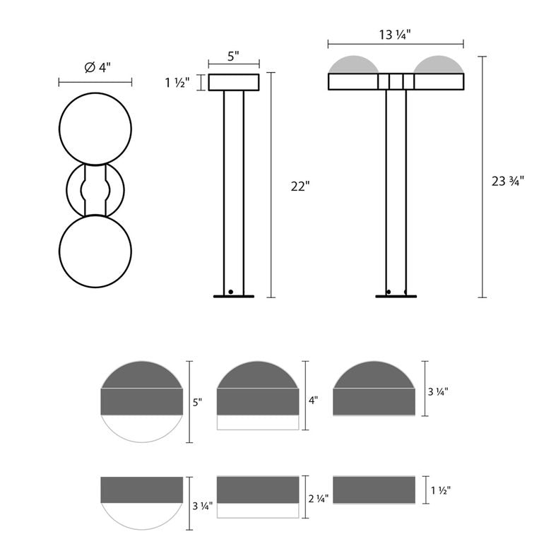 SONNEMAN Reals 22" 2-Light LED Textured Gray Plate Cap and Lens Aluminum With White Polycarbonate Shade Double Bollard Light
