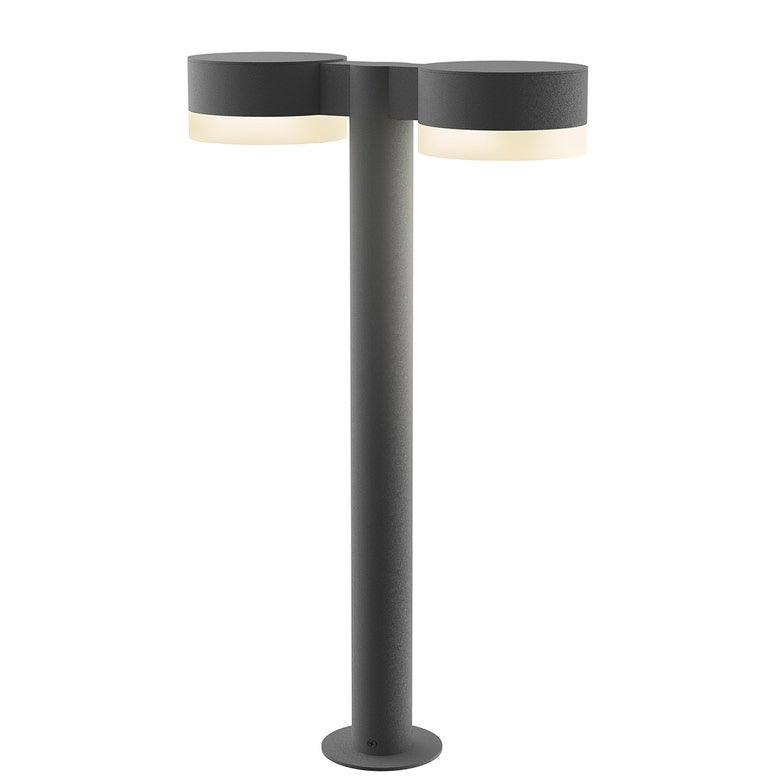 SONNEMAN Reals 22" 2-Light LED Textured Gray Plate Cap and White Cylinder Lens Frosted White Polycarbonate Shade Double Bollard Light