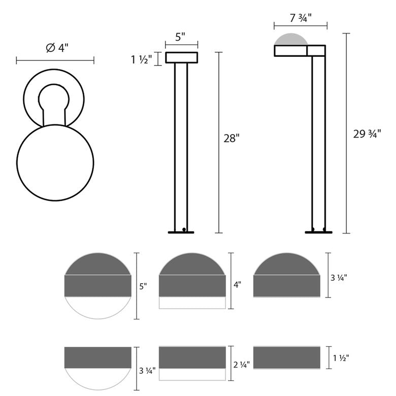 SONNEMAN Reals 28" 1-Light LED Textured Bronze Plate Cap and Lens Aluminum With White Polycarbonate Shade Bollard Light