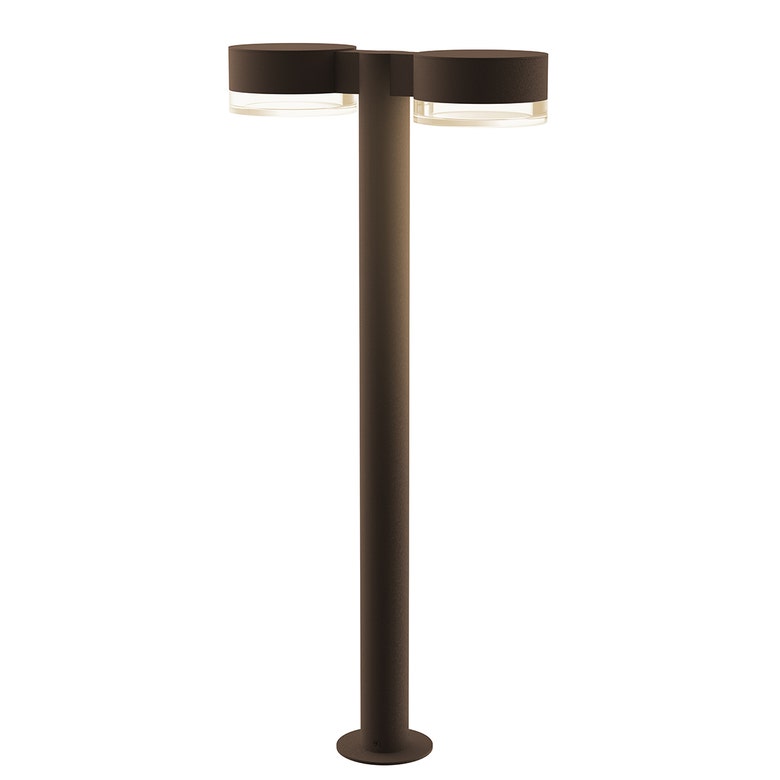 SONNEMAN Reals 28" 2-Light LED Textured Bronze Plate Cap and Clear Cylinder Lens Clear Polycarbonate Shade Double Bollard Light