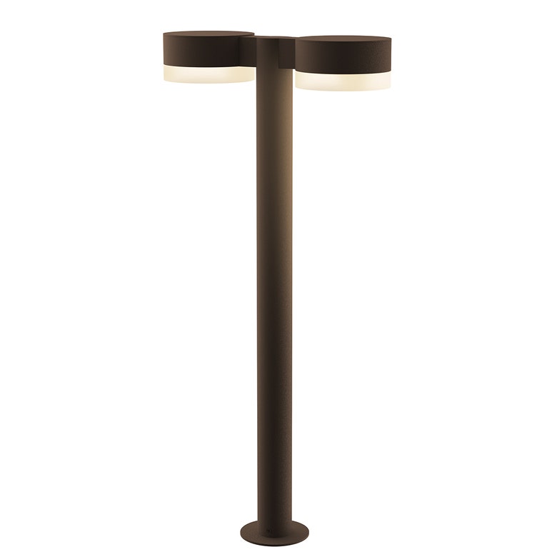 SONNEMAN Reals 28" 2-Light LED Textured Bronze Plate Cap and White Cylinder Lens Clear Polycarbonate Shade Double Bollard Light