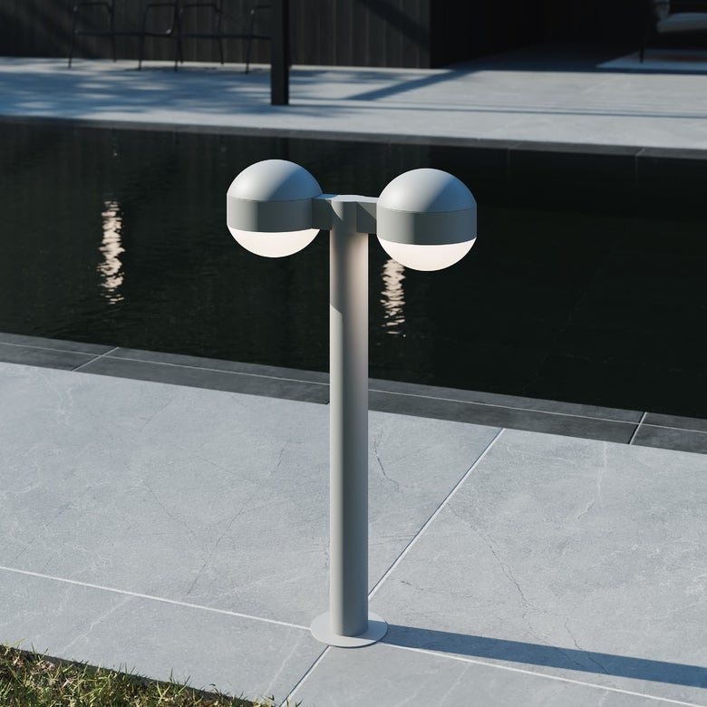 SONNEMAN Reals 28" 2-Light LED Textured Gray Dome Cap and Lens Frosted White Polycarbonate Shade Double Bollard Light