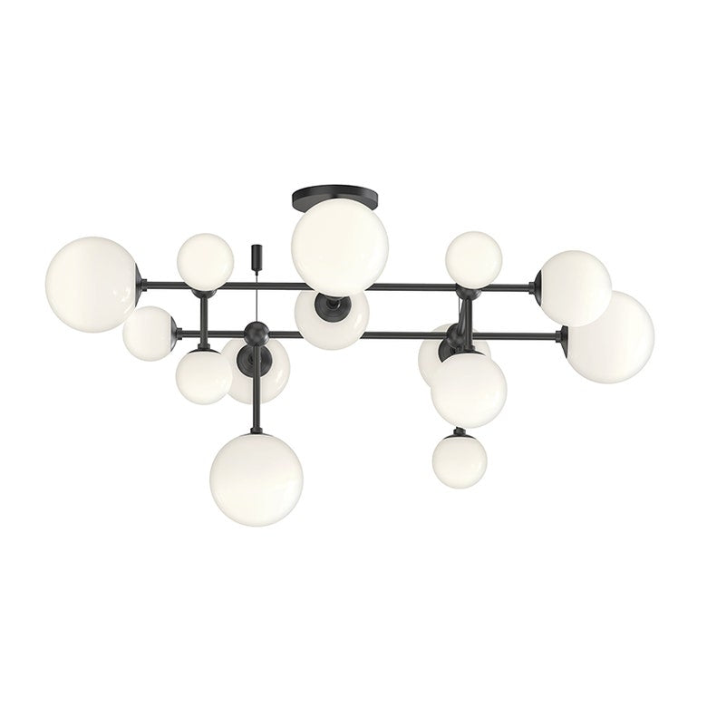 SONNEMAN Sabon 14-Light LED Satin Black White Cased Glass Shade Semi Flush Mount Lighting