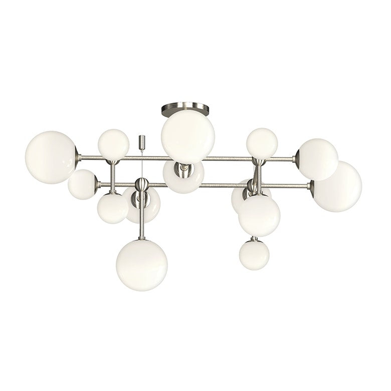 SONNEMAN Sabon 14-Light LED Satin Nickel White Cased Glass Shade Semi Flush Mount Lighting