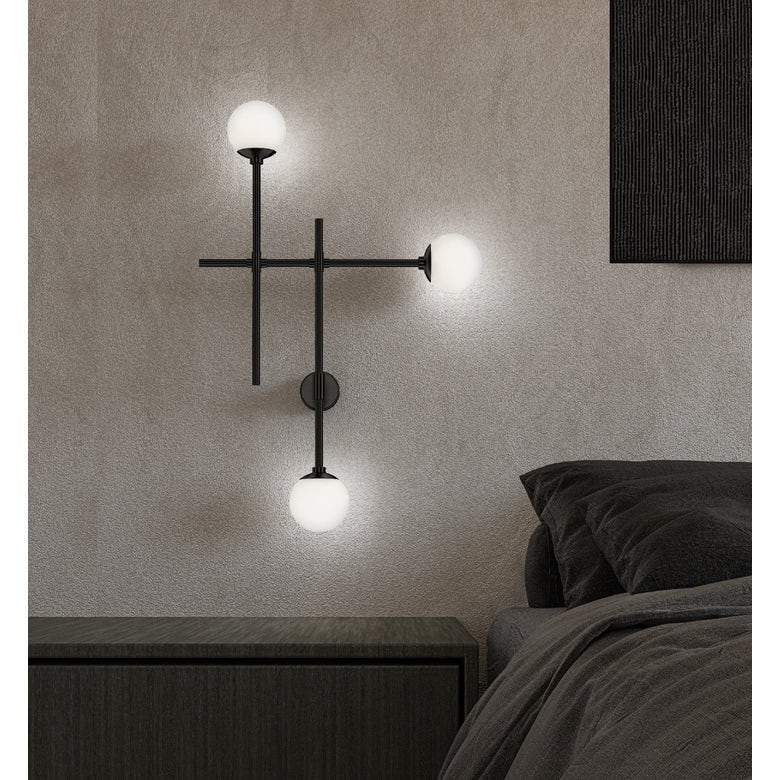 SONNEMAN Sabon 2-Light LED Double Satin Black White Cased Glass Shade Wall Sconce