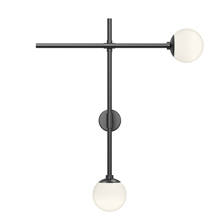 SONNEMAN Sabon 2-Light LED Double Satin Black White Cased Glass Shade Wall Sconce