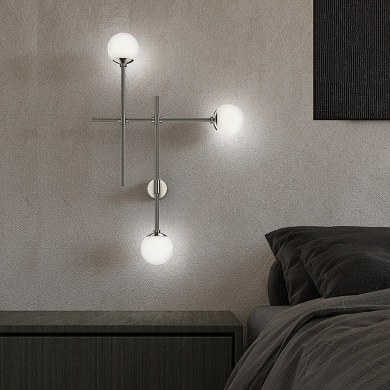 SONNEMAN Sabon 2-Light LED Double Satin Nickel White Cased Glass Shade Wall Sconce