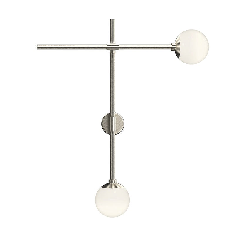 SONNEMAN Sabon 2-Light LED Double Satin Nickel White Cased Glass Shade Wall Sconce