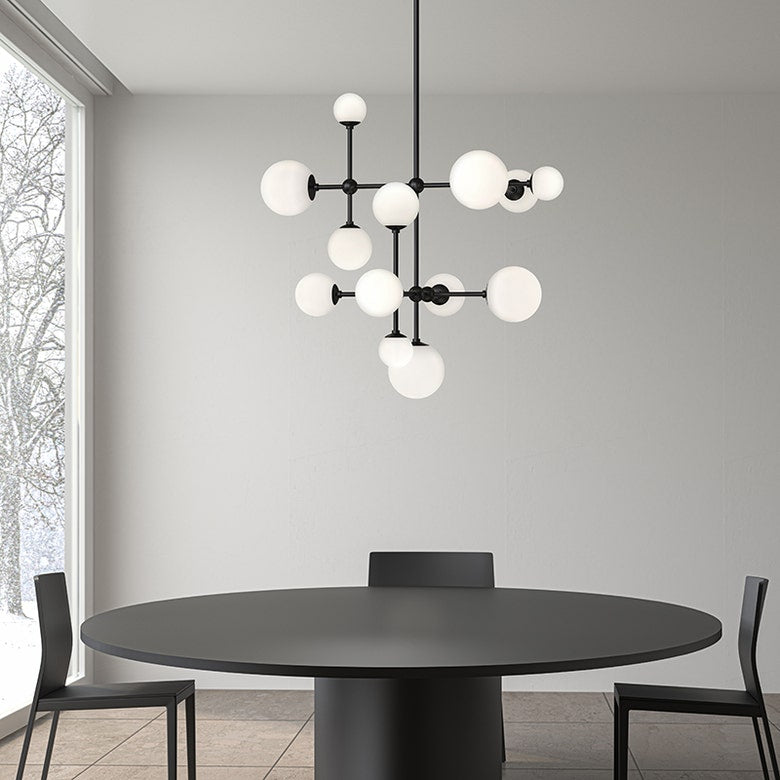 SONNEMAN Sabon 3-Light LED Satin Black White Cased Glass Shade Chandelier
