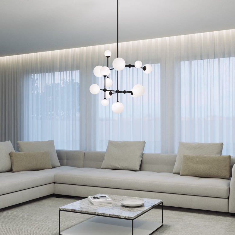 SONNEMAN Sabon 3-Light LED Satin Black White Cased Glass Shade Chandelier