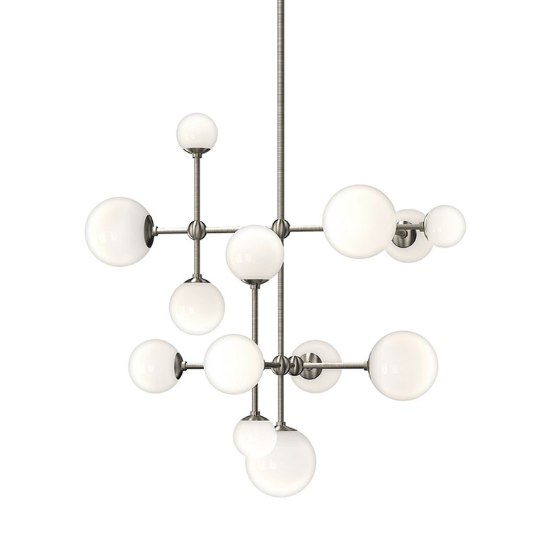 SONNEMAN Sabon 3-Light LED Satin Nickel White Cased Glass Shade Chandelier