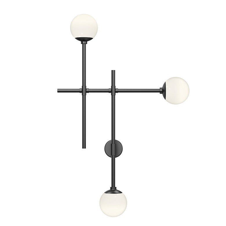SONNEMAN Sabon 3-Light LED Triple Satin Black White Cased Glass Shade Wall Sconce