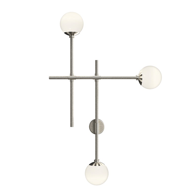 SONNEMAN Sabon 3-Light LED Triple Satin Nickel White Cased Glass Shade Wall Sconce