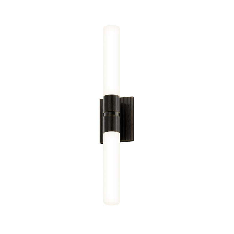 SONNEMAN Scepter 24" 2-Light LED 2700K Black Brass Etched Cased Glass Shade Bath Bar Lighting