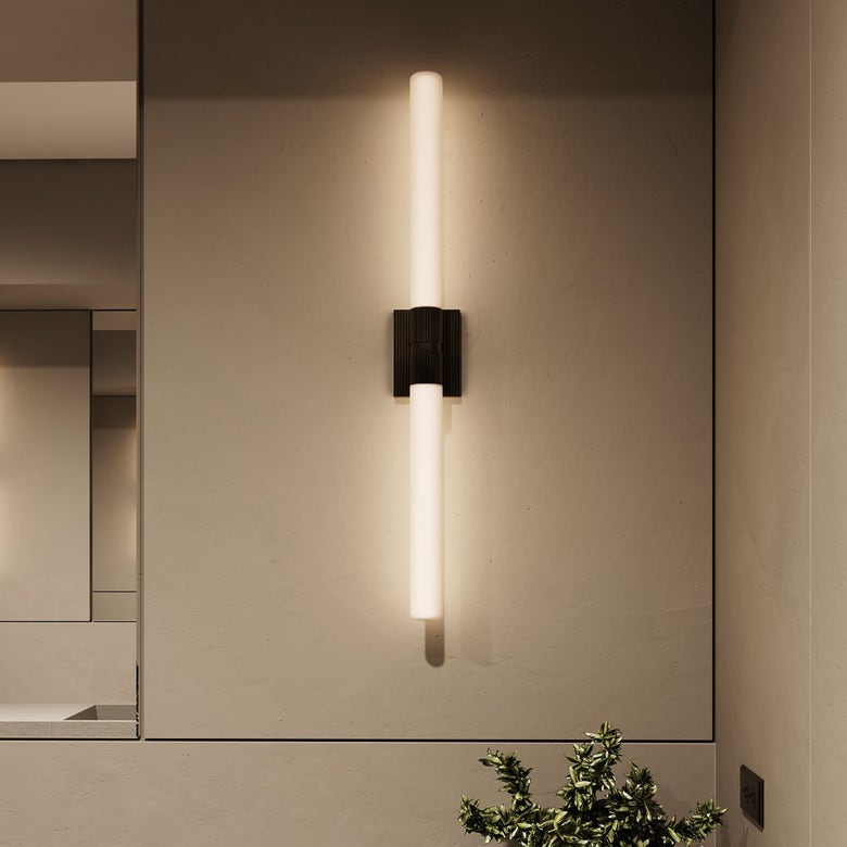 SONNEMAN Scepter 36" 2-Light LED 2700K Black Brass Etched Cased Glass Shade Bath Bar Lighting