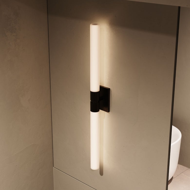 SONNEMAN Scepter 36" 2-Light LED 2700K Black Brass Etched Cased Glass Shade Bath Bar Lighting