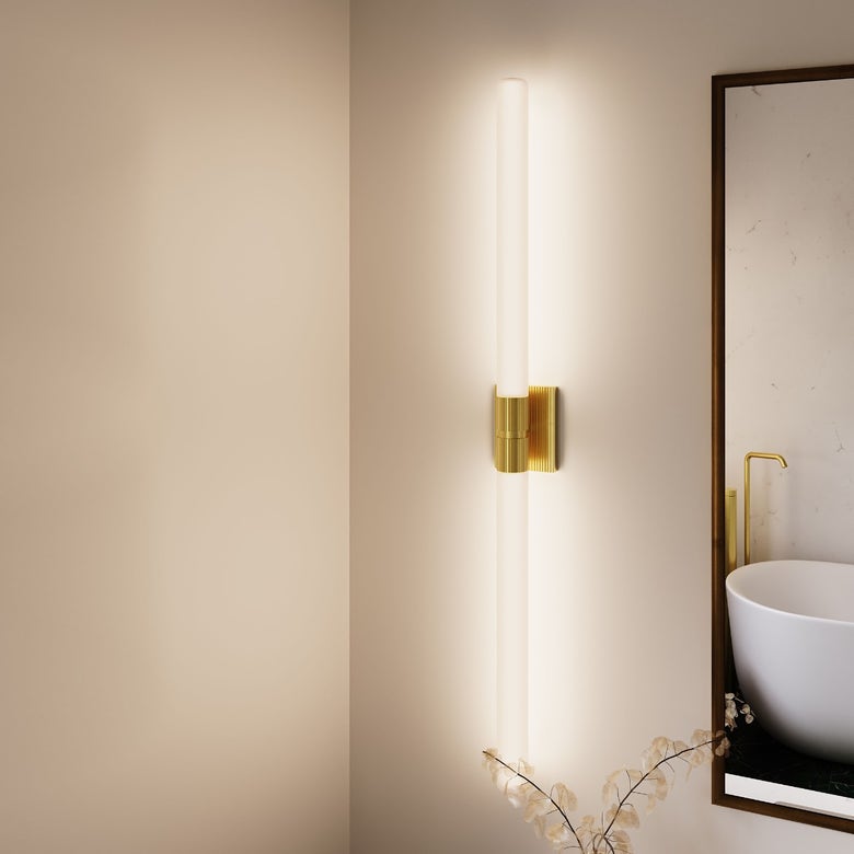 SONNEMAN Scepter 48" 2-Light LED 3000K Satin Brass Etched Cased Glass Shade Bath Bar Lighting