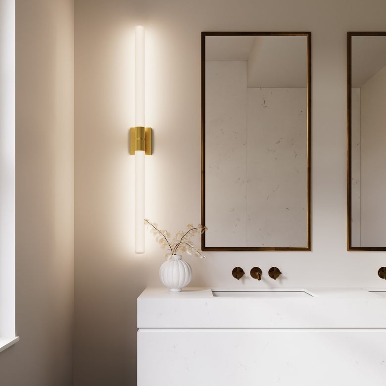 SONNEMAN Scepter 48" 2-Light LED 4000K Satin Brass Etched Cased Glass Shade Bath Bar Lighting