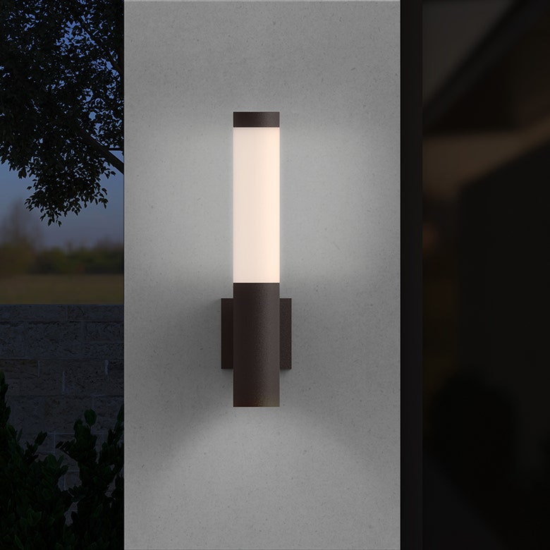SONNEMAN Square Column 2-Light Textured Bronze UV-Stabilized WH Polycarbonate Shade Wall Sconce