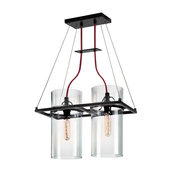 SONNEMAN Square Ring 2-Light Satin Black Glass Shade Rectangle Pendant Light