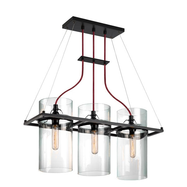 SONNEMAN Square Ring 3-Light Satin Black Glass Shade Rectangle Pendant Light