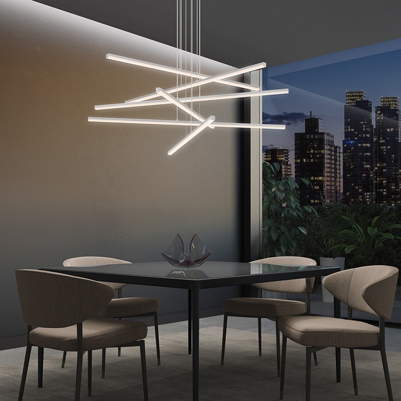 SONNEMAN Stix 3-Light LED 3-Arm Bright Satin Aluminum Chandelier With 20FT Cord Length