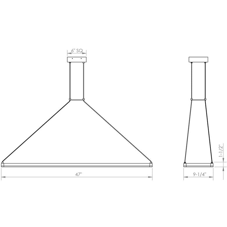SONNEMAN Stix 47" x 9" LED Bulb Bright Satin Aluminum Optical Acrylic Shade Rectangle Pendant Light With 6' Cord Length