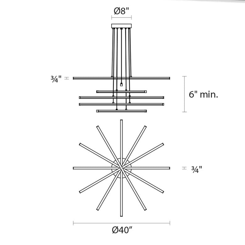 SONNEMAN Stix 6-Light LED 6-Arm Bright Satin Aluminum Chandelier With 20FT Cord Length