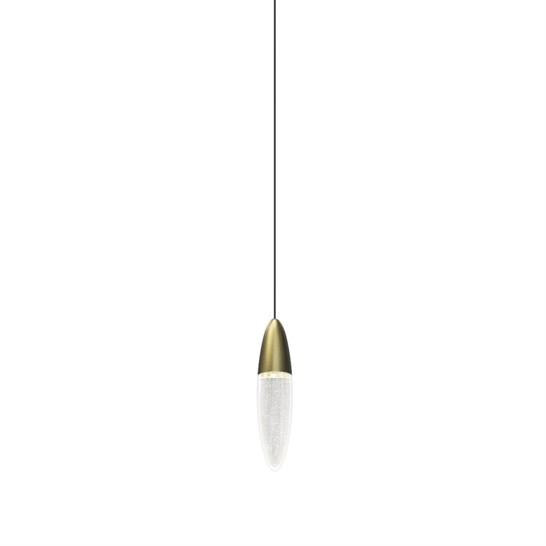 SONNEMAN Sultana 1-Light LED Satin Brass Seeded Glass Single Pendant