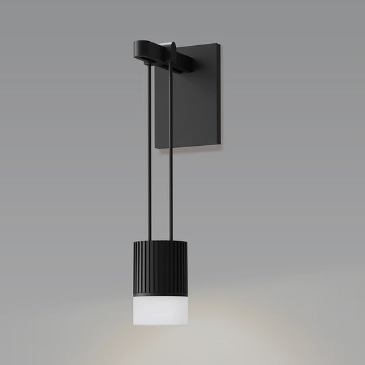 SONNEMAN Suspenders 1-Light Mini Cylinder With Glass Drum Satin Black Clear Etched Glass Shade Wall Sconce