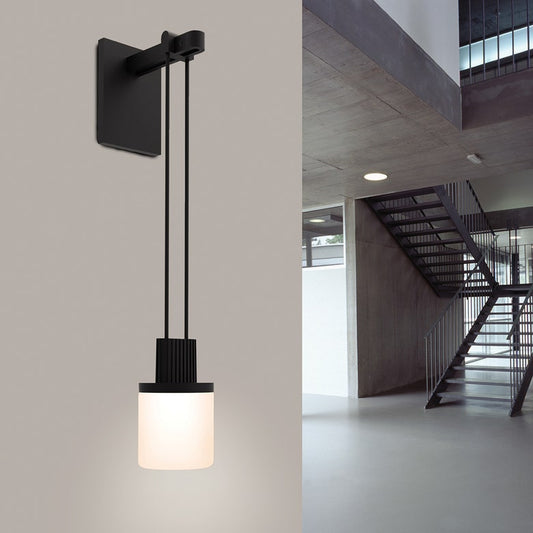 SONNEMAN Suspenders 1-Light Mini Drum Luminaire Satin Black Etched Cased Glass Shade Wall Sconce